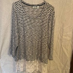 Cato Grey Striped 3/4 Sleeve Top Size XL